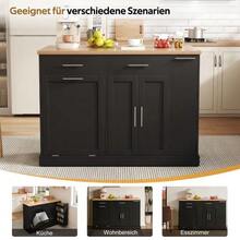 Kitchen Island On Casters With Fold-Down Worktop, Kitchen Trolley With Waste Bin, 4-Tier Spice Rack, 2 Drawers And Lockable Casters, 120 * 45 (70) * 93 Cm - 黑色 - 查看 9