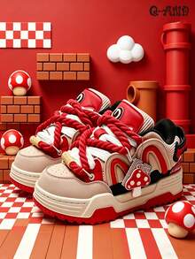 Modèles de couple de chaussures pain de conception originale Q-AND, chaussures de skate rétro pour hommes et femmes étudiants, chaussures pain rouges avec semelles épaisses antidérapantes, chaussures de sport outdoor pour hommes, avec pendentif amovible, convient pour les sports, le skateboard, les cadeaux de vacances - Mousse Brun - Voir 2
