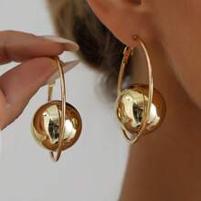 1 Pair Women's Versatile Exaggerated Geometric Ball Drop Earrings - Gold - View 1