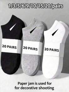 1/3/5/6/9/10/15/20 Pairs Unisex Sports Socks, White/Black/Grey Short Socks, Invisible Socks, Solid Color Minimalist Fashion, Suitable For Daily Casual Wear - Multicolor - View 24