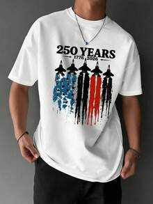 250 YEARS 4th Of July Jet & American Flag Print Boys Cotton Short Sleeve T-Shirt Independence Day/Patriotic Themed - 白色 - 查看 2