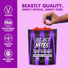 Beast Bites Valerian Infused Sleep Gummies Sweet Sleepy Strawberry 60 Count Plant‑Based 30‑Day Supply Nighttime Relaxation Sleep Wellness Support Dietary Supplement - Sweet Sleepy Strawberry - View 6