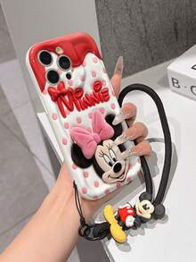 This Disney Mickey Mouse Lanyard Phone Case Is Fully Covered In TPU Material. It's Shockproof, Lightweight, And Compatible With IPhone17/16/11/13/15/15 Plus/15 Pro/15 Pro Max/12/14 Pro Max/11 Pro Max/12 Pro/12 Pro Max/13. This Phone Case Makes A Popular Birthday Gift Or Business Gift; It's Durable, Stain- And Fingerprint Resistant, And Suitable For Both Men And Women. The Set Also Includes A Mickey Mouse Phone Case And A Mickey Mouse Plush Bracelet. It's A Perfect Gift For Friends And Family. This Stylish Phone Case Is Fun, Lightweight, And Durable. IPhone17 Pro Max Phone Case, Minnie Mouse Phone Case. - White - View 3
