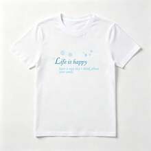 Blue Bubbles White Cotton T-Shirt With Delicate Design - White - View 1