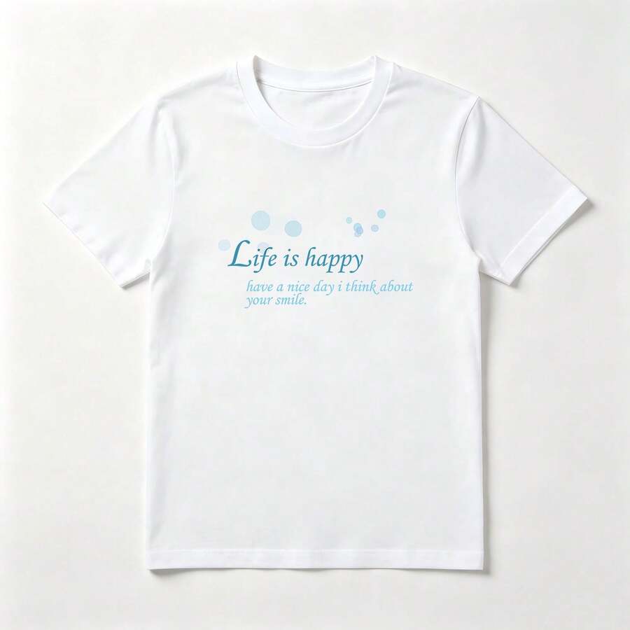 Blue Bubbles White Cotton T-Shirt With Delicate Design - White - View 1