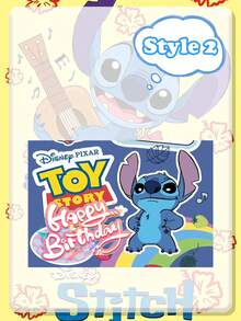 Disney Lilo & Stitch Birthday Backdrop Banner - 4 Styles With Iconic Stitch & Angel Prints, Vibrant "Happy Birthday" Text, Ideal For Themed Parties, Photo Booths & Event Decor - Multicolor - View 8