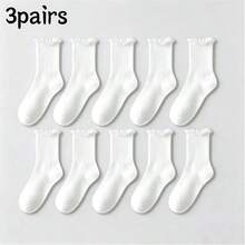 5 pares de calcetines blancos con volantes de moda para mujer - Multicolor - Ver 8