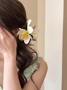 4件組人造雙花髮夾，甜美女孩海灘度假蘭花側瀏海髮夾，時尚百搭花卉頭飾，浪漫度假情人節髮飾髮夾 - 彩色 - 查看 5
