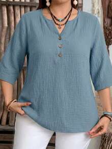 Minimalist Casual Style Blouse With Short Sleeves And Brown Striped Pattern, Suitable For Spring/Summer - 杏色 - 查看 5