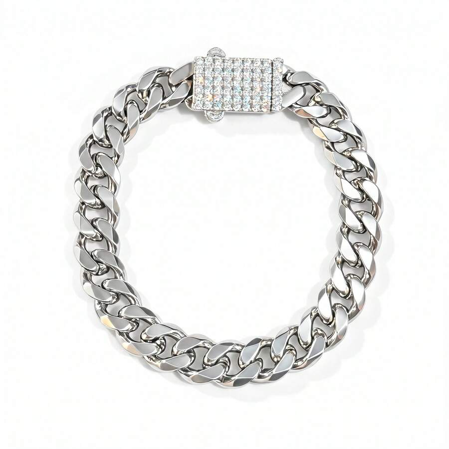 1 chiếc vòng tay thời trang nam, kiểu dáng hip hop, đính đá Cubic Zirconia, dạng mắt xích Cuban, thích hợp để đeo hàng ngày.