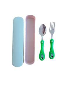 Kit de Talheres Infantil com Estojo, Garfo e Colher 2 Peças Lancheira Creche Viagem Escola Picnic Passeios Bolsa - 1 Pc Verde - Visão 1