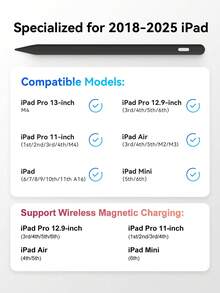 第二代苹果磁吸无线充电触控笔，含充电线，兼容 iPad A16/10/9/8/7/6、iPad mini 7/6/5、iPad Air 5/4/3、iPad Air 11 英寸 M3/M2、iPad Air 13 英寸 M3/M2、iPad Pro 11 英寸 M5/M4/4/3/2/1、iPad Pro 12.9 英寸 6/5/4/3、iPad Pro 13 英寸 M5/M4，90mAh，黑色 - 黑色 - 查看 10