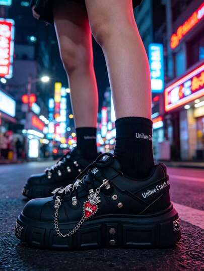 GAISIMA Giày Derby đế dày phong cách Punk kim loại cá tính, giày thể thao hầm hố với thiết kế phối màu, unisex.