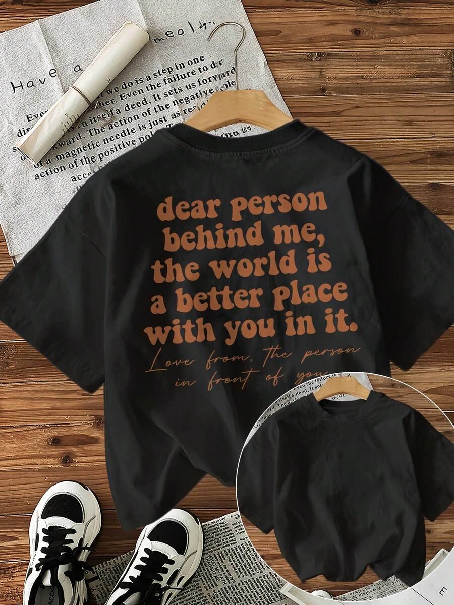 Women's Summer T-Shirt, New Casual Collection. 1 Piece. 100% Cotton, Soft Touch, With Letter Print,Short Sleeves And A Round Neck,   Summer Top. - Black - View 1