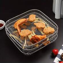 304 Stainless Steel Air Fryer Accessories - Square Air Fryer Rack, Multi-Purpose Air Fryer Accessories, Steamer Rack, Stackable Stainless Steel Rack, Drain Rack, Baking Rack, Drain Basket, Food Frying Basket - Multicolor - View 1