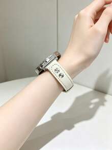 1件女款超纖皮革智慧手錶錶帶，適用18mm/20mm/22mm，相容 Galaxy Watch 8/7/6/5/4 (40mm, 44mm)，快拆彈簧桿，免工具安裝，易於佩戴，雙針扣錶帶，相容 Watch GT6/5/4/3/Pro (46mm)，適用智慧手錶介面寬度18mm/20mm/22mm，智慧手錶錶帶配件 - Pearl White - 查看 2