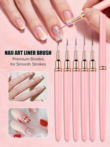 Bộ 5 cọ vẽ móng nghệ thuật, bút vẽ móng nghệ thuật, 5 dụng cụ vẽ trang trí móng tay cán nhựa, thích hợp cho các đường kẻ dài, phác thảo chi tiết, kích thước 6/9/11/15/25mm (Vàng hồng) Dụng cụ thiết kế móng nghệ thuật, bút phác thảo móng tay chi tiết, dụng cụ làm móng, vật tư làm móng - Màu Hồng baby - Xem 3