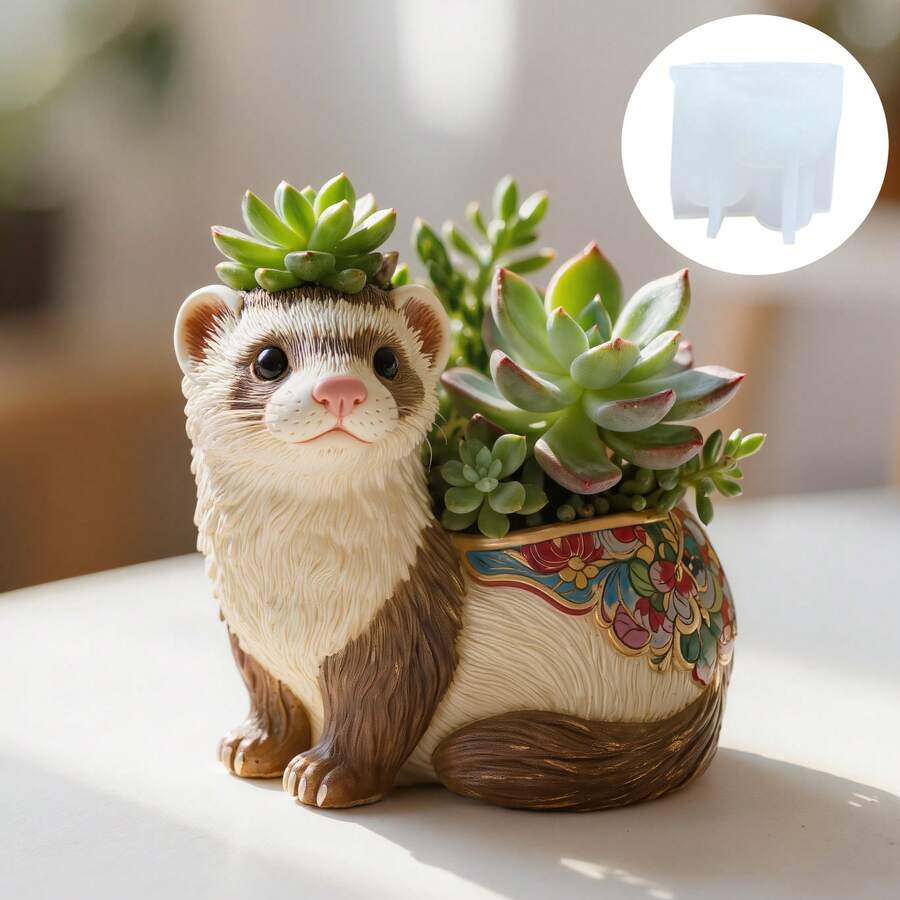 SUPWANPENG 可愛水獺造型花盆樹脂矽膠模具 蹲姿可愛小水獺造型植物花盆裝飾模具 石膏模具 混凝土模具 水泥模具 收納盒 收納家居裝飾飾品模具 裝飾禮物 - A - 查看 1