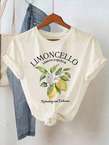 2pcs/Set Women's Casual Lemon Print T-Shirt & Striped Shorts, Summer - Màu vàng - Xem 5