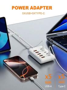 Fast Charging Multi-Port Power Strip Charger Desktop Charging Station 5 USB + 5 Type-C 10-Port Power Strip, With 1m Charging Cable Adapter, Home Office Charging Station, Supports Up To 10 Devices Charging Simultaneously, Compact Portable Design Easy To Carry, Suitable For Multiple Use Scenarios, Spring Gift - Multicolor - View 2