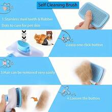 Self-Cleaning Pet Grooming Brush - Curved Needle Design, One-Click Hair Removal For Cats And Dogs - Multicolor - View 10