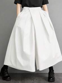 Pantalones anchos y sueltos con diseño plisado para mujer, color blanco, nueva colección primavera/verano - Blanco - Ver 2