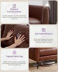 Sofa Couch 61" Small Loveseat Couches For Living Room Chestnut Brown Leather Couch Mid Century Modern Tufted Mini Sofa Comfy Office 2 Seat Settee Love Seat For Small Spaces Bedroom - màu nâu - Xem 6