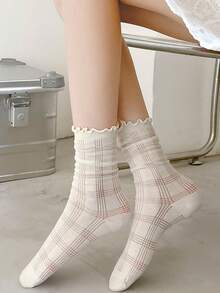 10 Pairs/5 Pairs/Random 1 Pair Women's Mid-Calf Socks, Ruffle Edge Slouch Socks, Japanese School Style Socks - Multicolor - View 10