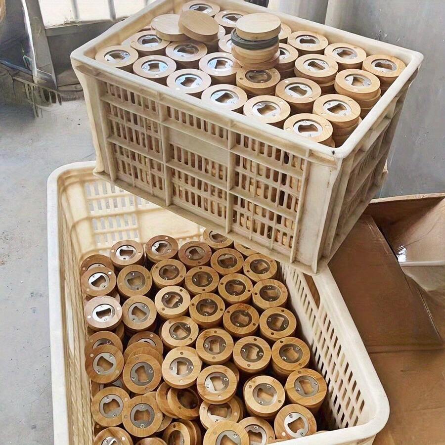 批發 100/60/40 個竹製磁性開瓶器,可雕刻與上色的木製冰箱磁鐵,婚禮、復活節、聖餐禮、畢業典禮與節日客製化禮物,附禮品袋的居家廚房裝飾,無需電源 - 卡其色 - 查看 1