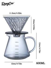 Dengcoo 1pc Pour Over Coffee Maker, V02 Coffee Tool, Coffee Dripper, 20oz/600ml Glass Water Bottle, Glass Poured On The Coffee Drip Filter, With Wooden Base Bracket, Suitable For Home Or Office. - Coffeeware - View 8