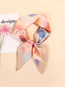 1pc Faux Silk Printed Neckerchief, Versatile Headband/Hair Scarf, Suitable For Daily Use - Khaki - View 2