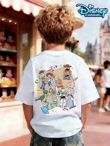 This Boys' T-Shirt Features A Disney *Toy Story* Character Collage Print, With A Short-Sleeve Design Showcasing Woody And Buzz Lightyear Graphics On The Back-Making It The Perfect Choice For Theme Park Visits And Family Vacations. - 白色 - 查看 1