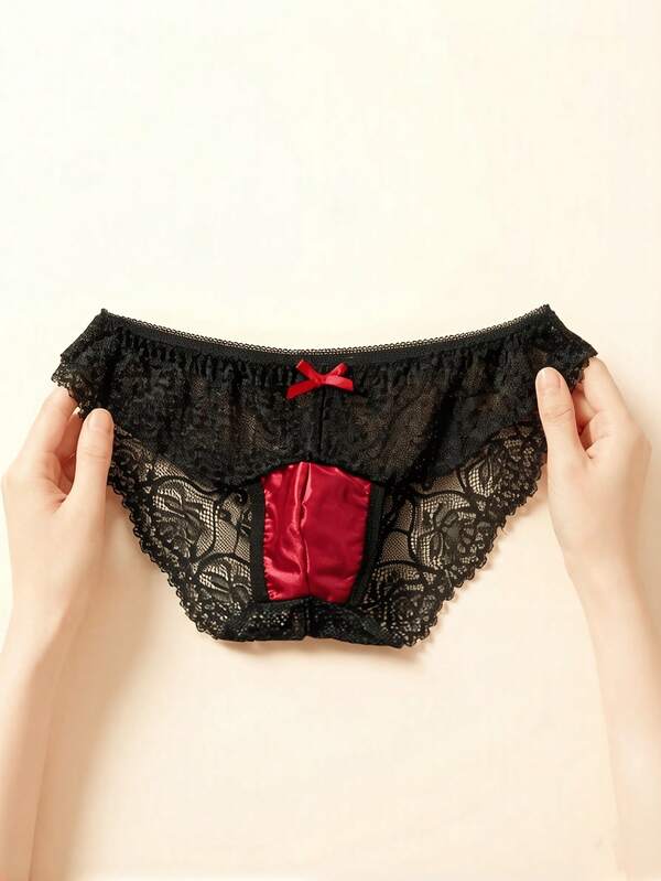 Local Delivery‌ , Sheer Hollow-Out Low-Rise Hip-Hugging Underwear, Suitable As A Gift For MenMen's Lace Sexy Triangle Briefs With Bow Decoration