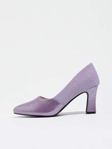 Women's Spring/Autumn Pointed Toe Chunky Heel Fashion Work Commute Versatile Patchwork Comfortable Pumps High Heel Shoes - Purple - View 8