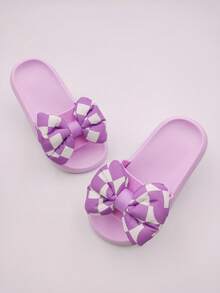 1 Pasang Sandal Datar Motif Kotak-kotak dengan Hiasan Pita, Sol Lembut, Nyaman, Sandal Modis, Cocok untuk Dalam/Luar Ruangan, Pantai, Musim Panas - Mauve Purple - View 8