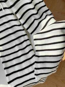 Pantalones casuales de punto con estampado de rayas blancas y negras y cintura con cordón para mujer - Blanco y Negro - Ver 4