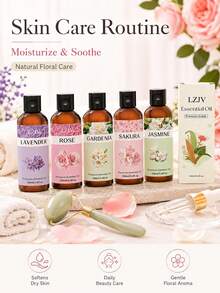 LZJV 5瓶100毫升花香精油套装，薰衣草、玫瑰、樱花、茉莉，天然香氛精油，适用于护肤、护发、DIY香氛、家居及车载空气清新剂，舒缓身心。 - 多樣化香型 - 查看 2