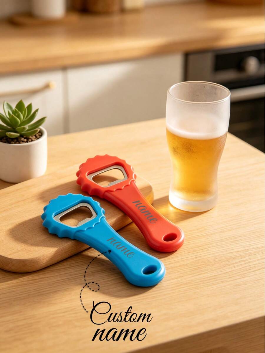 Personalized Laser Engraved Bottle Opener - Customizable With Your Own Name / Text, Durable Stainless Steel + Plastic Handle, Multiple Colors Available, Perfect For Beer Lovers, Groomsmen Gifts, Wedding Parties, Daily Bar And Kitchen Use, Unique Customized Keepsake - Multicolor - View 1
