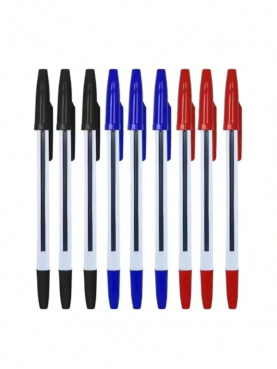 Quick-Dry Ballpoint Pen - Made Of Polypropylene Fiber Barrel, With Removable Cap, Medium Tip, Smooth Writing, Suitable For Office And School, For Ages 14 And Up, Available In Black, Red And Blue, Back To School - Multicolor - View 1