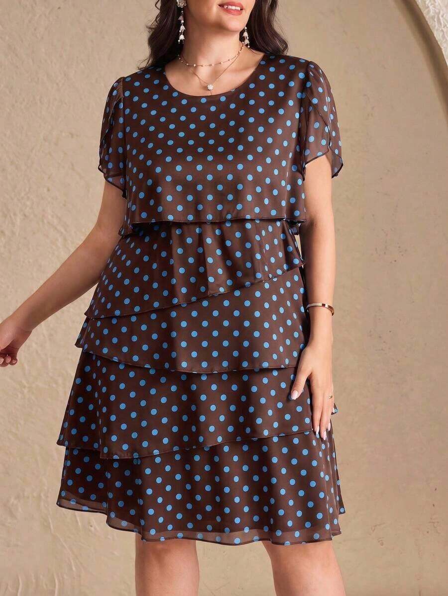 Reflora Vestido de moda con cuello redondo, mangas con volantes y estampado floral para mujer de talla - Multicolor 4 - Ver 1