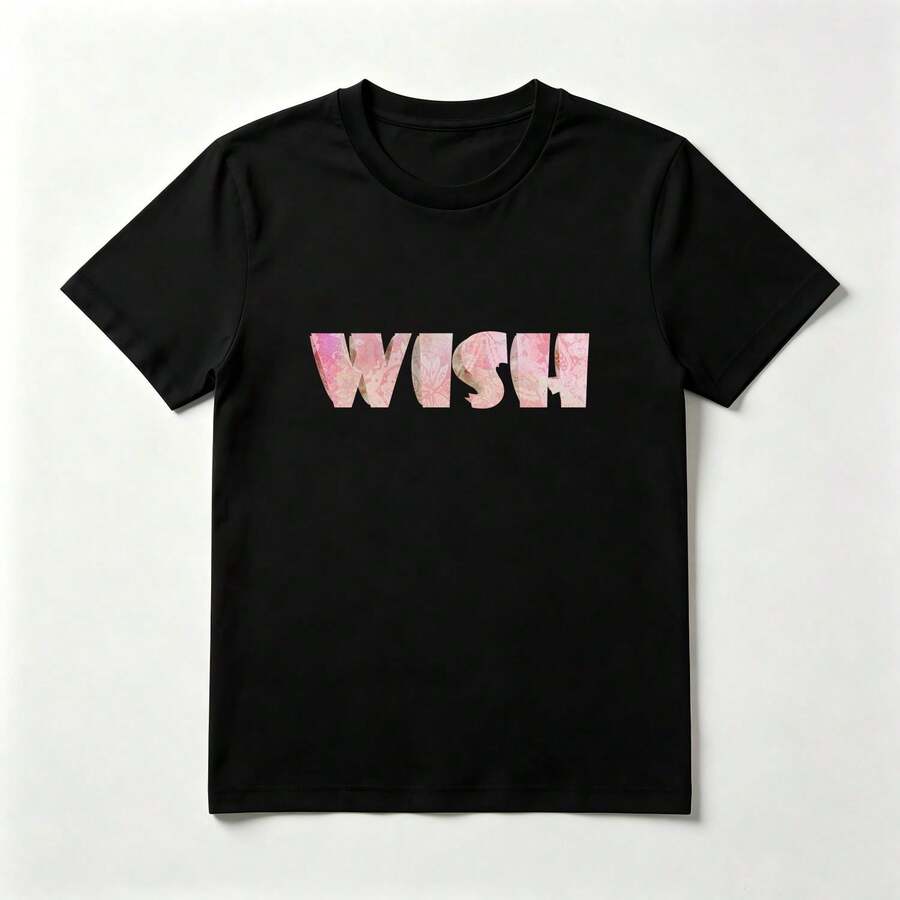 Letras de Encaje Playera de Algodón Negro con Diseño Rosa - Negro - Ver 1