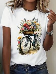Women's Casual Short Sleeve T-Shirt - Geometric Print, Breathable Round Neck Summer Top, Lightweight Machine Washable Shirt, Comfortable And Easy Care Clothing, Vibrant Design, Comfortable Fit - [白色的] - 查看 2
