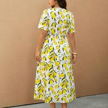 Nana's Women's Clothing Store Elaquor Vestido casual de vacaciones con estampado de lunares y nudo retorcido para tallas grandes - Multicolor - Ver 10