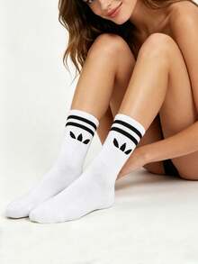 1/5 pares de calcetines unisex a rayas blancas de media pantorrilla, deportivos casuales minimalistas cómodos versátiles para uso diario, atuendo de vuelta a la escuela, adecuados para todas las estaciones - Blanco - Ver 10