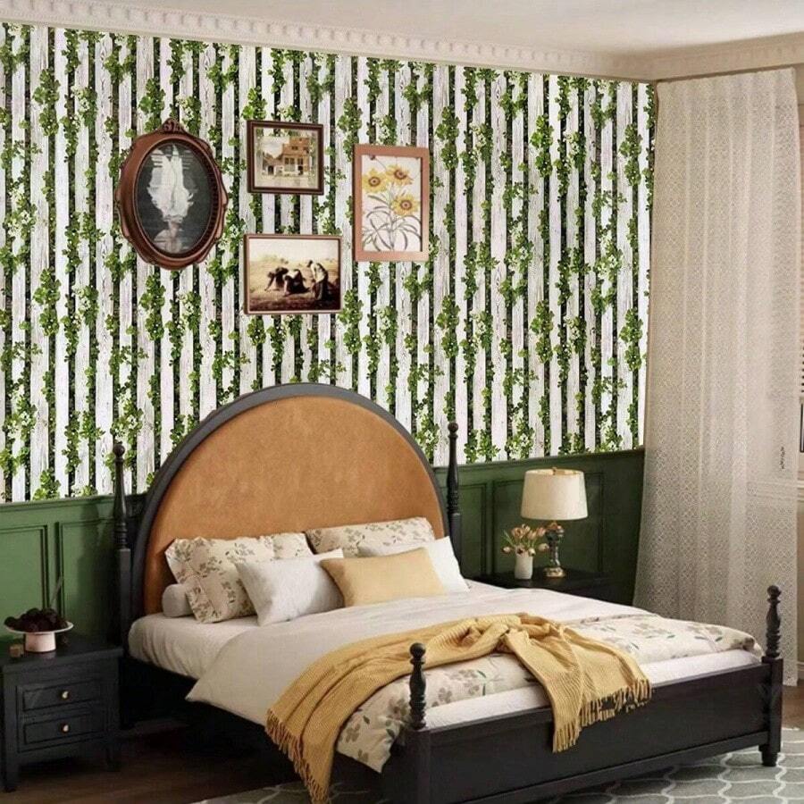 1 Roll Self-Adhesive Wood Plank Striped Wallpaper, Small Plant Waterproof Sticker, Retro PVC Wall Decal, Easy Installation, Matte Finish, Removable Design For Bedroom, Cabinet, 45CM*100CM/300CM/500CM