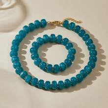 ORNAPEADIA 2pcs/Set Bohemian Style Colorful Acrylic Beaded Bracelet And Necklace Set, Suitable For Vacation And Daily Wear - Lake Blue - View 6