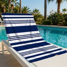 1 pieza Toalla de playa con estampado de rayas azules, adecuada para viajes, campamento al aire libre, playa, natación, vacaciones en la playa - A - Ver 3