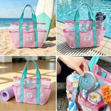 Túi tote bãi biển lưới nữ, túi đeo vai dã ngoại gấp gọn, túi thiết yếu cho kỳ nghỉ hè, đi bơi, đi biển, dùng cho phòng tắm và phòng ngủ, túi bãi biển thiết yếu cho kỳ nghỉ, đáy cát cho du lịch hồ bơi mùa hè, túi bãi biển - Xem 2