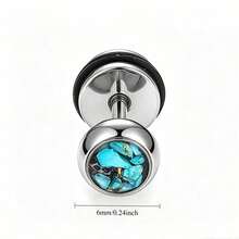 Turquoise Chip Stainless Steel Stud Earrings, Minimalist Titanium Steel Earrings - 6mm Steel Single - View 7