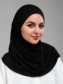 1pc Classic Solid Color Silky Soft Fabric Long Hem Double Layer Criss-Cross Scarf Headwrap Hijab Caps Turban Suitable For Daily Life And Outdoor Sports - Black - View 2